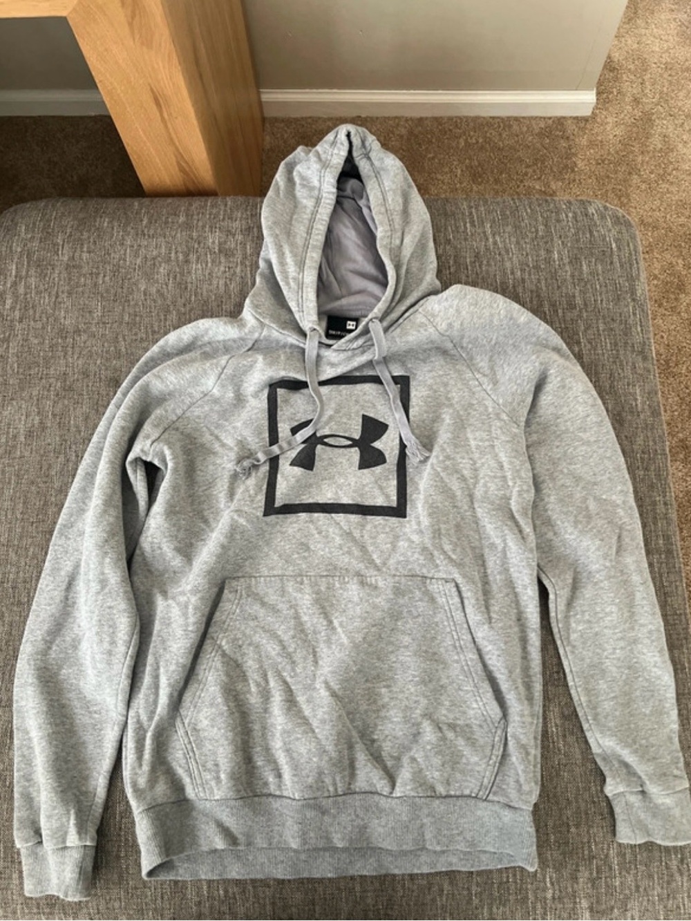 Under Armour Light Gray Pullover Hoodie with Black Logo